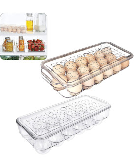 2 Pack 18 Egg Holder For Refrigerator Plastic Stackable Egg Tray Holder With Lid Egg Storage Container Organizer Bins With Air