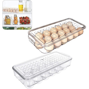 2 Pack 18 Egg Holder For Refrigerator Plastic Stackable Egg Tray Holder With Lid Egg Storage Container Organizer Bins With Air