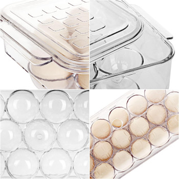 2 Pack 18 Egg Holder For Refrigerator Plastic Stackable Egg Tray Holder With Lid Egg Storage Container Organizer Bins With Air