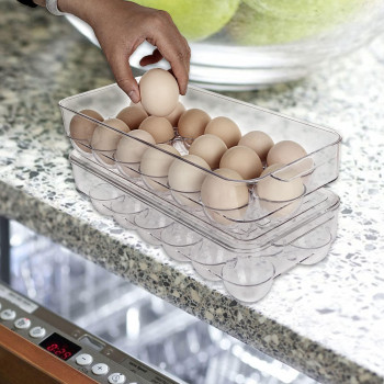 2 Pack 18 Egg Holder For Refrigerator Plastic Stackable Egg Tray Holder With Lid Egg Storage Container Organizer Bins With Air