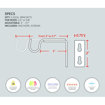 Ivilon Short Projection Brackets For Curtain Rods For 12 Or 58 Inch Rods Set Of 2 Brushed Nickel