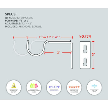 Ivilon Short Projection Brackets For Curtain Rods For 78 Or 1 Inch Rods Set Of 2 Satin Nickel