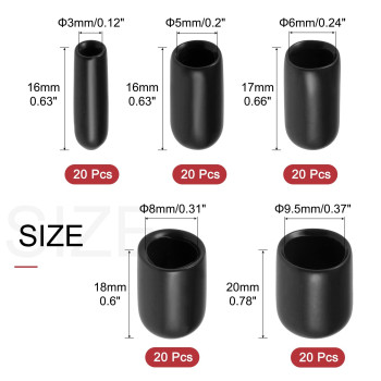 Uxcell 100Pcs Round Rubber End Caps 18 316 14 516 38 Black Vinyl Cover Screw Thread Protectors Assortment Kit