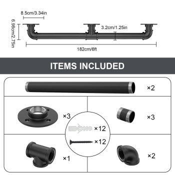 Willstar 6Ft Industrial Staircase Handrail Nonslip Pipe Bar Foot Rail Wall Mount Stair Rail Vintage Grab Bar For Steps Black Ir