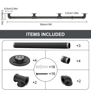 Willstar 10Ft Industrial Staircase Handrail Nonslip Pipe Bar Foot Rail Wall Mount Stair Rail Vintage Grab Bar For Steps Black I