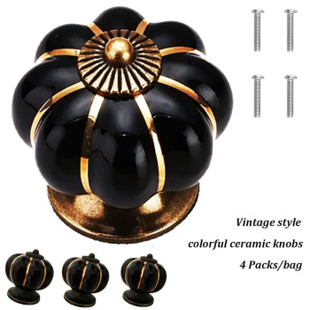 Kelier Ceramic Pumpkin Cabinet Knobs 4 Pack Vintage Sleek Pumpkin Door Pull Handles For Kitchendresser Drawercupboardwardr