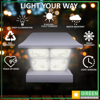 Greenlighting Evolve White Solar Post Cap Lights 4X4 Post Caps And Outdoor Post Lights Waterproof Solar Lights For Fence Pos