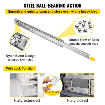 Vevor Drawer Slides 30Inch 1 Pair Locking Drawer Slides 250Lbs Load Capacity Side Mount Ball Bearing 3Fold Full Extension