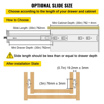 Vevor Drawer Slides 30Inch 1 Pair Locking Drawer Slides 250Lbs Load Capacity Side Mount Ball Bearing 3Fold Full Extension