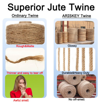 Ariskey 1640 Feet Natural Jute Twine 500 Meters 3Ply Arts And Crafts Jute String Garden Packing Rope Packing String For Gifts