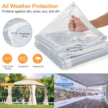 7 X 20Ft Outdoor Clear Tarp Curtain Waterproof Windproof 24 Mil Transparent Vinyl Tarp For Patio Pergola Garden Canopy Rainproo