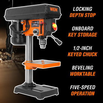 Wen 23Amp 8Inch 5Speed Cast Iron Benchtop Drill Press 4206T