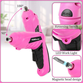 Thinkwork 41 Piece Pink Tool Set Ladys Hand Tool Set With 36V Rotatable Electric Screwdriver Home Repairing Tool Kit For Wo