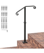 Spaceeup Single Post Handrail 388X205 Black Step Handrail Detachable Stair Railing Fit For 12 Steps Wrought Iron Handrail