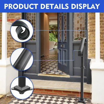 Spaceeup Single Post Handrail 388X205 Black Step Handrail Detachable Stair Railing Fit For 12 Steps Wrought Iron Handrail