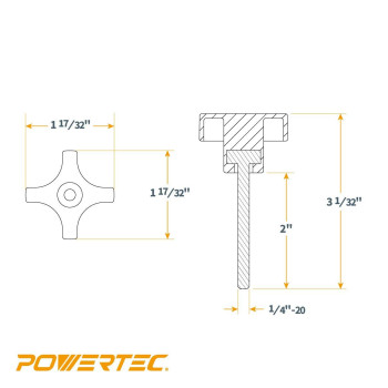 Powertec Qnb3011 4Point Stud Knob 1420 2 Long 5 Pk Black