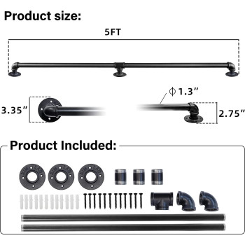 Toriexon Handrails For Outdoor Steps 5Ft Galvanized Steel Handrails For Indoor Stairs Easy To Install Iron Balusters Hand Rail