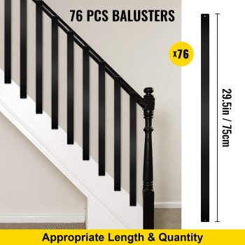 Vevor Balusters 295 Inch76 Pack Staircase With Screws Flat Aluminum Railing For Outdoor Stair Deck Porch Black 76 Count