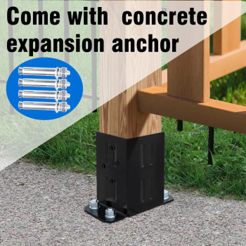 Eapele 4X4 Wood Fence Post Anchor Base 13Ga Thick Steel And Black Powder Coated Come With Wood Screws And Concrete Anchorsset