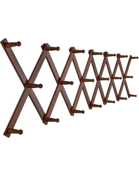 Skoloo Accordion Wall Hanger Modern Expandable Coat Rack Wall Mounted Solid Wooden Wall Hat Rack 20 Peg Walnut