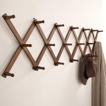 Skoloo Accordion Wall Hanger Modern Expandable Coat Rack Wall Mounted Solid Wooden Wall Hat Rack 20 Peg Walnut