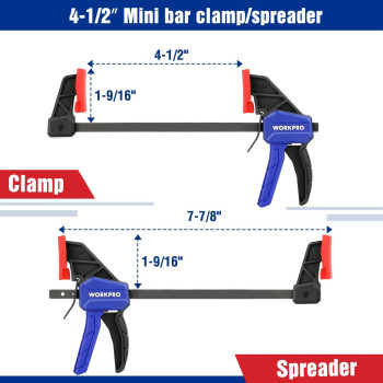 Workpro Mini Bar Clamps For Woodworking 62 And 4122 4Piece Onehanded Clampspreader Lightduty Quickchange F Cla