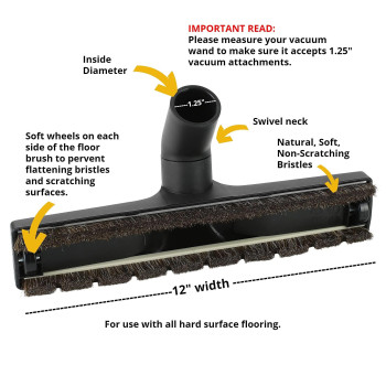 All Parts Etc Vacuum Floor Brush Attachment 12 Inch Brush For 125 Vacuum Accessories With Two Adapters For 1 38 15