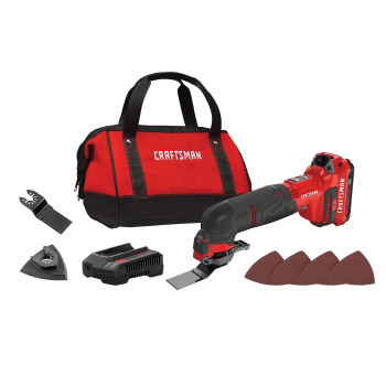 Craftsman V20 Cordless Multitool Oscillating Tool Kit Blades Sand Paper Battery And Charger Included Cmce501D1