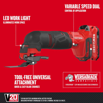 Craftsman V20 Cordless Multitool Oscillating Tool Kit Blades Sand Paper Battery And Charger Included Cmce501D1