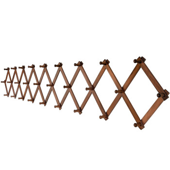 Skoloo Accordion Wall Hanger Modern Expandable Coat Rack Wall Mounted Solid Wooden Wall Hat Rack 28 Peg Walnut