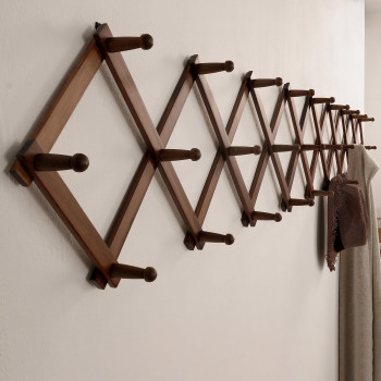 Skoloo Accordion Wall Hanger Modern Expandable Coat Rack Wall Mounted Solid Wooden Wall Hat Rack 28 Peg Walnut