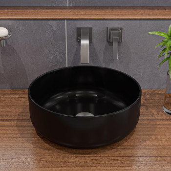 ALFI brand ABC907-BM Black Matte 15 Round Above Mount Ceramic Sink