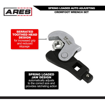 Ares 33008 2Piece Spring Loaded Auto Adjusting Crowfoot Wrench Set Adjustable Wrench Set With 8 To 32Mm 516Inch To 1 14