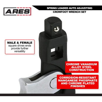 Ares 33008 2Piece Spring Loaded Auto Adjusting Crowfoot Wrench Set Adjustable Wrench Set With 8 To 32Mm 516Inch To 1 14