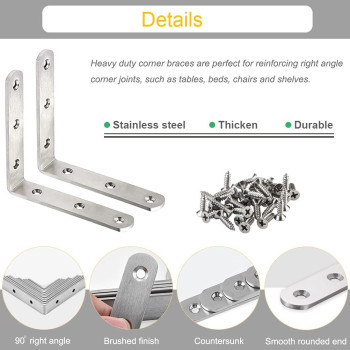 10 Pack L Bracket Corner Braces 4 Inch Stainless Steel Heavy Duty Shelf Bracket For Wood Shelves Wall Hanging Support 90 Degree