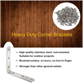 10 Pack L Bracket Corner Braces 4 Inch Stainless Steel Heavy Duty Shelf Bracket For Wood Shelves Wall Hanging Support 90 Degree