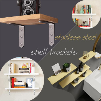 10 Pack L Bracket Corner Braces 4 Inch Stainless Steel Heavy Duty Shelf Bracket For Wood Shelves Wall Hanging Support 90 Degree