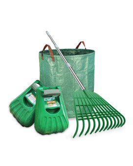 Gardzen Large Leaf Scoop 12 Tines Gardening Leaf Rake Set Comes With 72 Gallon Garden Bag