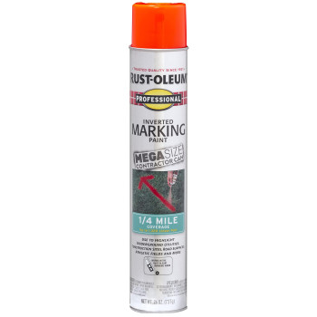 Rustoleum 350994 Professional Mega Size Inverted Marking Quarter Mile Distance Spray Paint 26 Oz Fluorescent Redorange