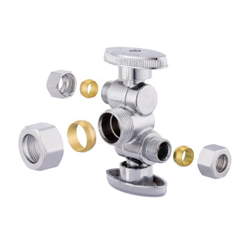 14 Turn Dual Compression Outlet Angle Stop Valve With 2 Shut Off Valvehandles 12 Nom 58 Od X 38 Inch X 38 Inch Ch