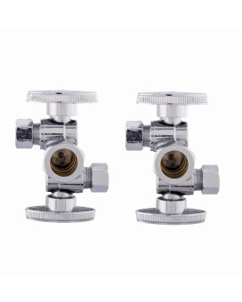 Pack Of 2 Efield 14 Turn Dual Compression Outlet Angle Stop Valve With 2 Shut Off Valvehandles 12 Nom 58 Od X 38