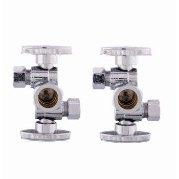 Pack Of 2 Efield 14 Turn Dual Compression Outlet Angle Stop Valve With 2 Shut Off Valvehandles 12 Nom 58 Od X 38