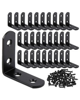 Aysum 30Pcs L Bracket Corner Brace 40Mmx40Mm Black Right Angle Bracket Corner Bracket For Shelves Wood Furniture Cabinet Chair