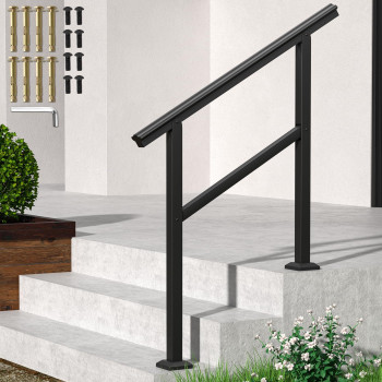 Spaceeup 3 Steps Stair Handrail 36 X 35 Handrails For Outdoor Steps Transitional Handrail With Installation Kit Handrail For