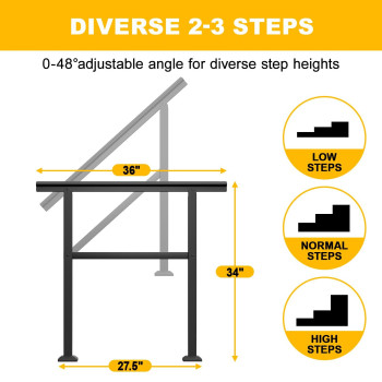 Spaceeup 3 Steps Stair Handrail 36 X 35 Handrails For Outdoor Steps Transitional Handrail With Installation Kit Handrail For