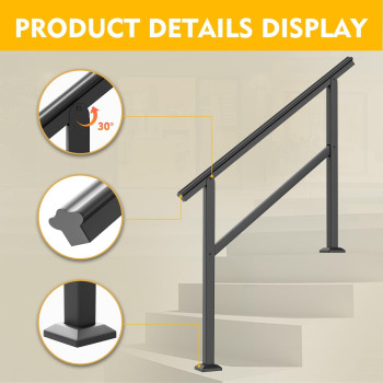 Spaceeup 3 Steps Stair Handrail 36 X 35 Handrails For Outdoor Steps Transitional Handrail With Installation Kit Handrail For