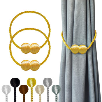 Hion Magnetic Curtain Tiebacks Golden 2Pcs Curtain Tiebacks Buckles Holdbacks Holders Hooks Clip For Home Bedroom Office Decora