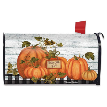 Briarwood Lane Happy Fall Yall Pumpkins Farmhouse Magnetic Mailbox Cover Autumn Checkers Standard