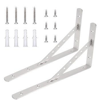 Solid Shelf Brackets 16 Inch L Brackets Heavy Duty Shelf Brackets Stainless Steel Angle Bracket Max Load 440Lbs Pack Of 2 Silve