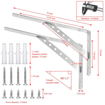 Solid Shelf Brackets 16 Inch L Brackets Heavy Duty Shelf Brackets Stainless Steel Angle Bracket Max Load 440Lbs Pack Of 2 Silve